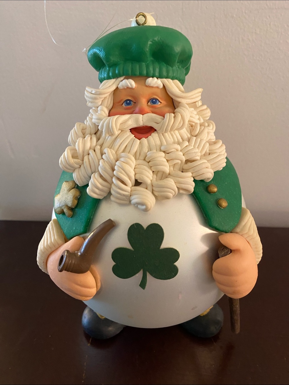 Green Shamrock Santa Figurine Holiday Ornament